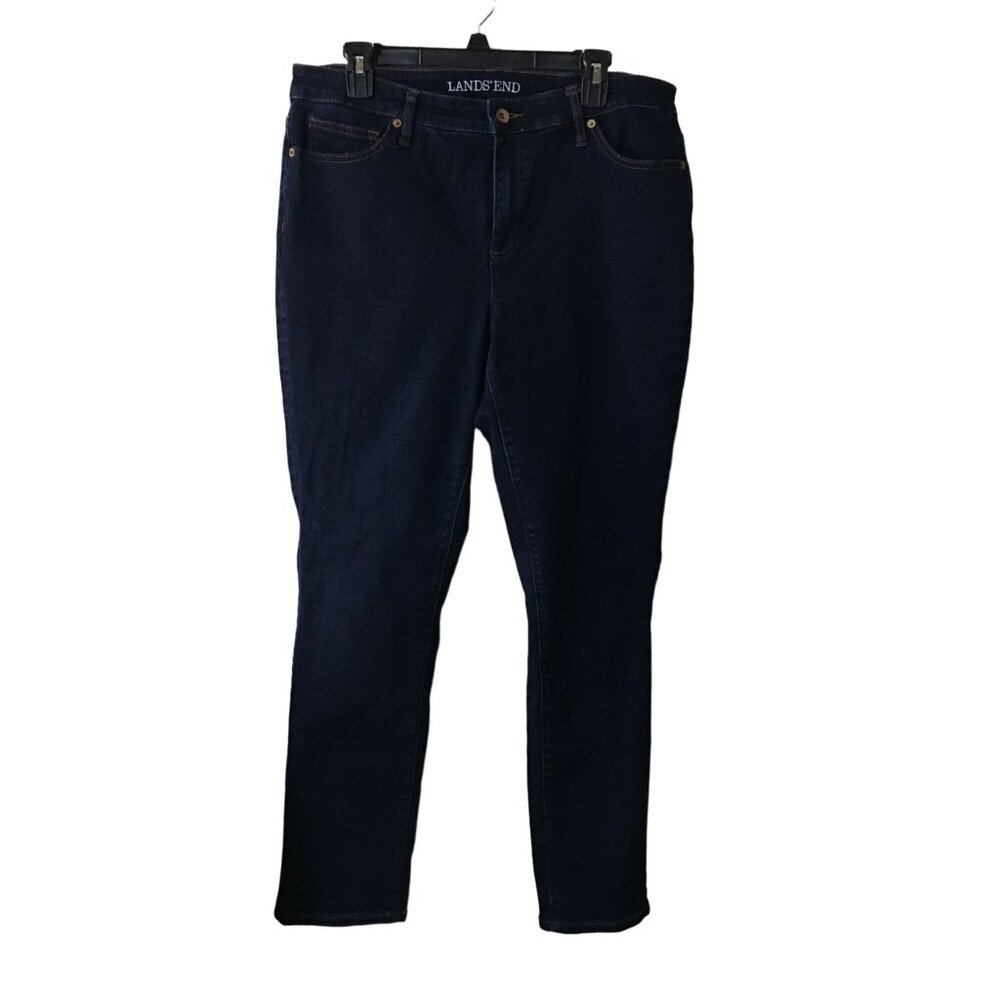 LANDS END MID RISE SLIM DARK DENIM STRETCH JEANS WOMENS SIZE 16